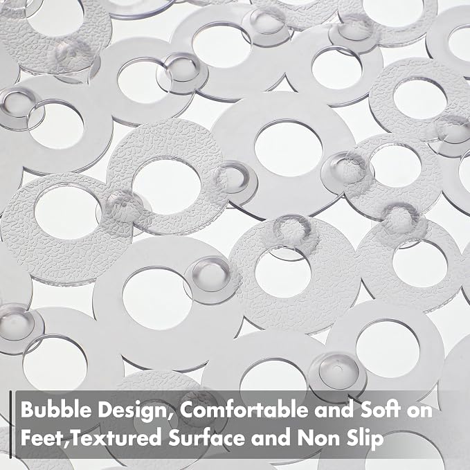 WELTRXE Oval Bathtub Mat Non Slip, Grey Bubbles Bath Mats for Tub, Shower Mat with Drain Holes, Suction Cups, Machine Washable Bath Tub Mat, BPA, Latex, Phthalate Free for Bathroom, 27 x 14 Inch