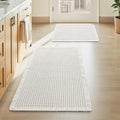 Upgraded Waffle Bath Mats Set of 2, Super Absorbent Non Slip Bath Mats for Bathroom Floor, Washable Boho Bathroom Rugs Set 2 Piece with Tassels, Soft Bathroom Mat Set, 18" x 30" (2 Pack), White