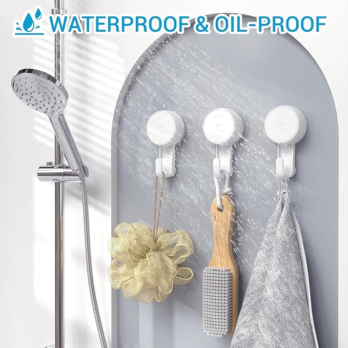 LUXEAR Heavy Duty Waterproof Shower Hooks 4 Pack - Suction Hook, No Drill Damage-Free Removable Reusable Wall Hooks for Bathroom Kitchen Towel Bathrobe Loofah Shower Hooks (Max Load 11LB/5KG)