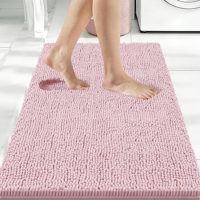 Bcoimo Large Bathroom Rug, Chenille Bath Mat with High Low Pile Design, Soft Absorbent Non Slip Bath Rug, Machine Washable Quick Dry Mat for Shower, Tub, Sink and Vanity