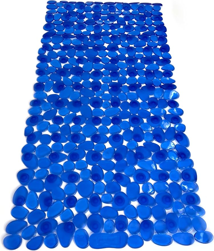 “Pebbles” Non-Slip Bathtub/Shower Mat 27.5”x14” Rectangular, Non-Toxic, Safe, Clean, Machine-Washable, Superior Grip & Drainage, Vinyl, for Smooth Floors ONLY, Transparent Blue