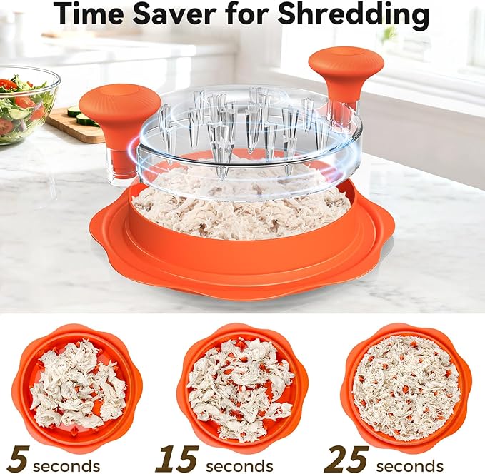 Ukeetap 10" Pro Chicken Shredder Tool Twist Large for Kitchen, BPA-Free Food-Safe Meat Grinder, Visible Chicken Breast Meat Shredder with Strong Anti-Slip Bottom & Ergonomic Handle, Orange