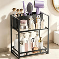 SanDream Hair Tool Organizer Bathroom Countertop, 2-Tier Metal Bathroom Organizer with Blow Dryer Holder, Large Capacity Space-Saving Vanity Shelf for Perfume, Skincare & Makeup Storage (Black)