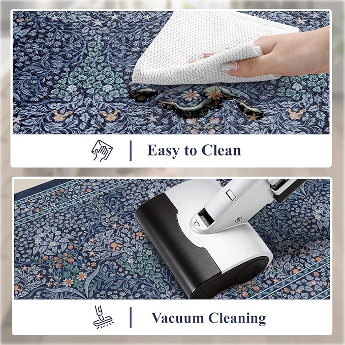 Collive Anti Fatigue Kitchen Mats, Cushioned Kitchen Rugs Set of 2 Waterproof Non Slip Desk Mat, Comfort Standing Rug Dark Blue Floral Carpet for Office, Sink, Laundry, 17.3"x29"+17.3"x47"