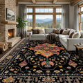 RELEANY Area Rugs Large 10'x14' Washable Non-Slip, Floral Vintage Distress Medallion Carpet for Living Room Bedroom Dining Room, Black Colorful Floral Dark Tan