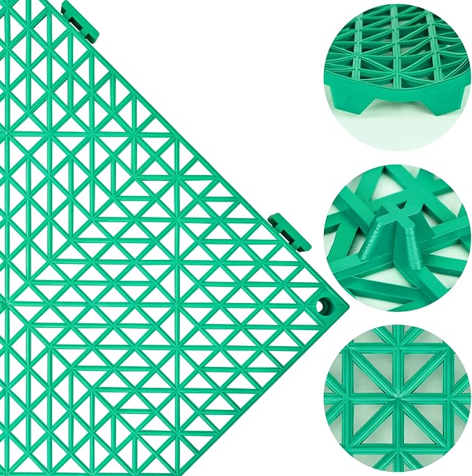 ToLanbbt Modular Interlocking Cushion 12P 11.8" x 11.8" Interlocking Rubber Floor Drain Holes Non-Slip Splicing Drainage Mats for Deck, Shower, Kitchen, Drain Pool, Sauna Bath, Indoor Outdoor (Green)