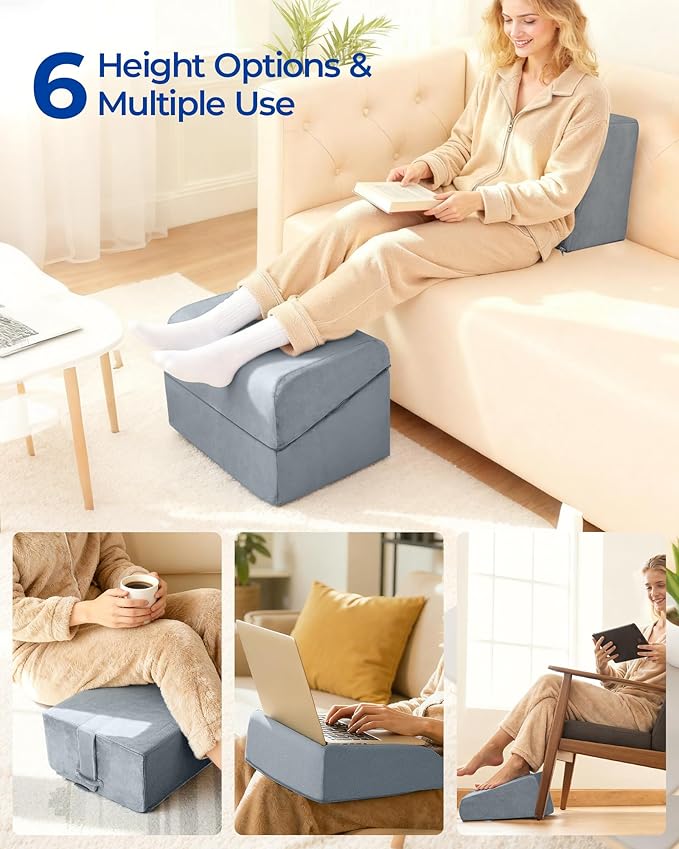 Kayfia 6 Adjustable Heights Foot Rest for Under Desk at Work, Ergonomic High-Density Bamboo Charcoal Foam Footrest, with Washable Cover, Multifunctional Leg Rest Back Pillow for Office Home