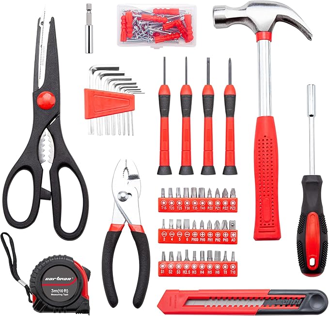 CARTMAN Home Tool Set Kit, Basic Household Hand Tools with Storage Case Dark Red