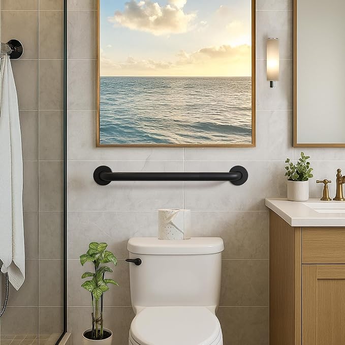 Westbrass GB36-MB 36" x 1.5" Stainless Steel Grab Bar with Flanges and Screws – ADA Compliant, Matte Black