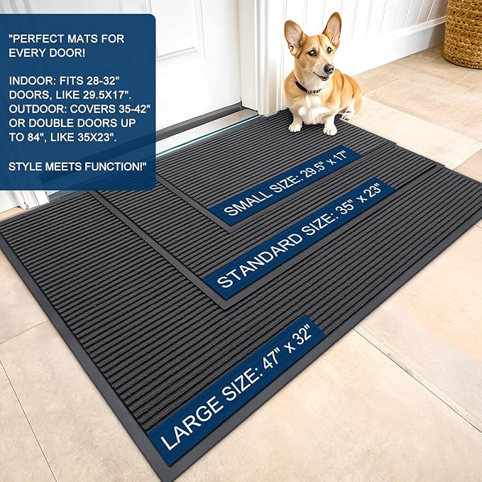 OLANLY Front Door Mat Indoor Outdoor Entrance, 2-Pack 59 x 23 Inch, Waterproof Heavy Duty Doormat, Fade Resistant, Low Profile, Easy Clean Patio Porch Welcome Floor Mats for Entry, Charcoal Grey