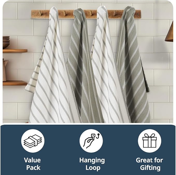 LANE LINEN Kitchen Towels Set - Pack of 4 Cotton Dish Towels for Drying Dishes, 18”x 28”, Absorbent Tea Towels, Quick Drying Kitchen Towel Set - Grey