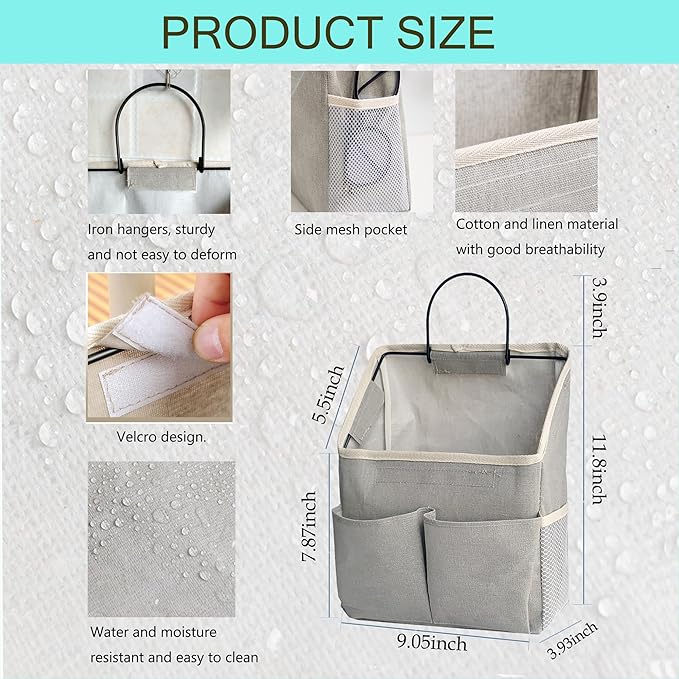 2 Pack Wall Hanging Storage Bag,Wall Hanging Organizer with Pockets, Hanging storage basket for Dormitory Bathroom Bedroom (Grey-upgraded)
