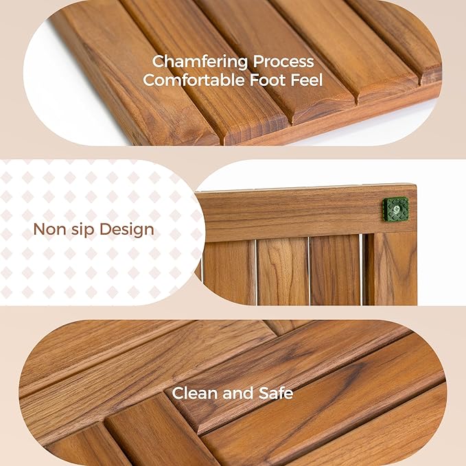 Utoplike Teak Wood Bath Mat, Extra Large Shower Mat for Bathroom, 40 x 20 inch Non Slip Wooden Floor Sturdy Mat for Inside Shower Luxury Spa Home or Outdoor