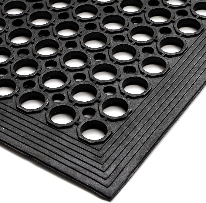 Yesland Rubber Door Mat 61 x 35 Inches, Packed in Roll Durable Non-Slip Anti-Fatigue Drainage Floor Mat for Restaurant Kitchen Bar Home Garden Indoor Outdoor Wet Area