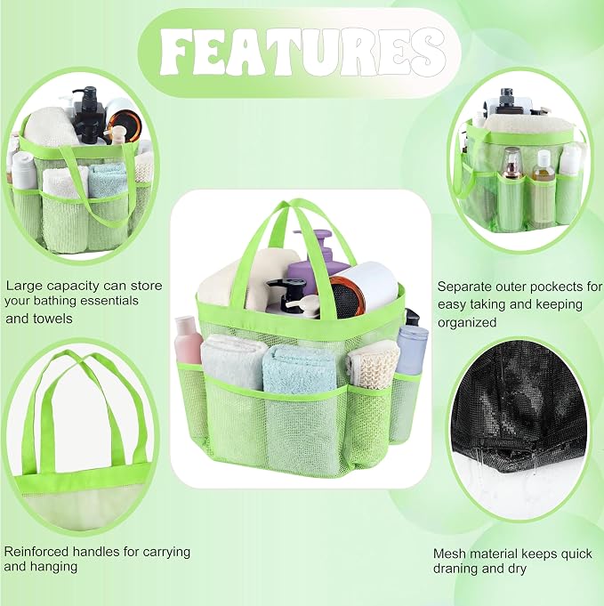 Attmu Mesh Shower Caddy Portable, Quick Dry Hanging Shower Tote Bag for College Dorm Room Essentials, Large Capacity Caddy Dorm for Bathroom Gym Swimming