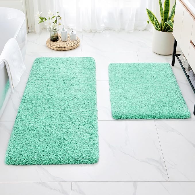 Disolla Mint Green Bathroom Rug 20x32 - Non-Slip Plush Thick Bath Mat, Highly Absorbent & Ultra Soft Fluffy Floor Mat, Machine Washable for Shower and Tub