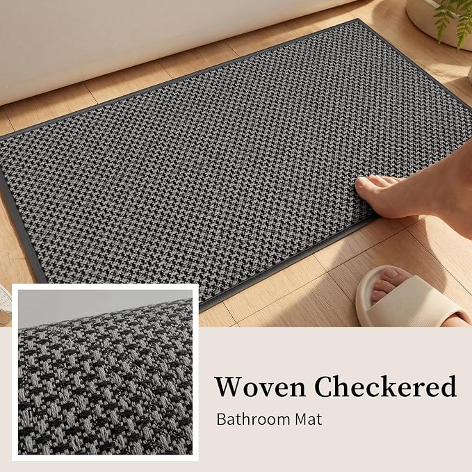 YIHOUSE Thin Bath Mat Dark Grey Bathroom Rugs Sets 2 Pieces, Non Slip Absorbent Mats Quick Dry, Woven Rugs Washable, Tapetes para Baño for Bathroom Toliet,Bathtub(17"x24"+17"x32")