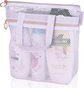 DV Lifestyle Mesh Shower Bag 10.2x9.9'' Quick-Dry Caddy with Zipper & 2 Pockets. Portable Toiletry Tote for Bathroom, Gym, Travel, Camp, Beach, for Sunscreen, Dorm & College Essentials (Light Gray)