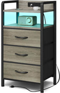 Lazzanto Night Stand with Charger Station - Grey Nightstand with LED Light Strip, Morden Bedside Table with USB Ports & AC Outlets, End Table with Storage Shelf & 3 Fabric Drawers