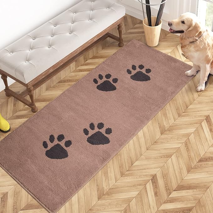 PURRUGS Dirt Trapping Door Mat 24" x 59", Non-Skid/Slip Machine Washable Microfiber Entrance Rug, Shoes Scraper, Dog Doormat, Super Absorbent Floor Mat for Muddy Wet Shoes and Paws, Light Brown
