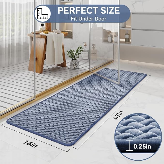 YDKGL Bathroom Runner Rug Non Slip, Super Absorbent Quick Dry Long Bath Mat, Foam Weave Texture Rubber Backing Ultra Thin Bathroom Mats Fit Under Door Bathroom Floor Bathtub Shower, 16"x 47"