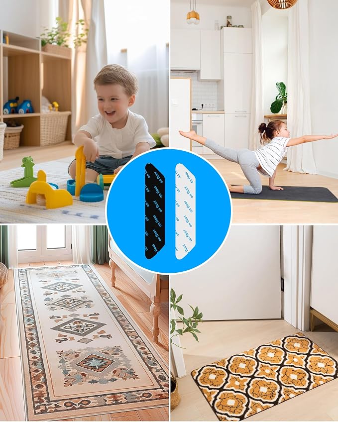 32 PCS Reusable Washable Grippers for Rugs, Highly adhesive and thin，Removable Rug Tape,Double Sided Non-Slip Rug Pads for Hardwood Floors and Carpet Corners,Keep Area Rugs Corners from Curling .