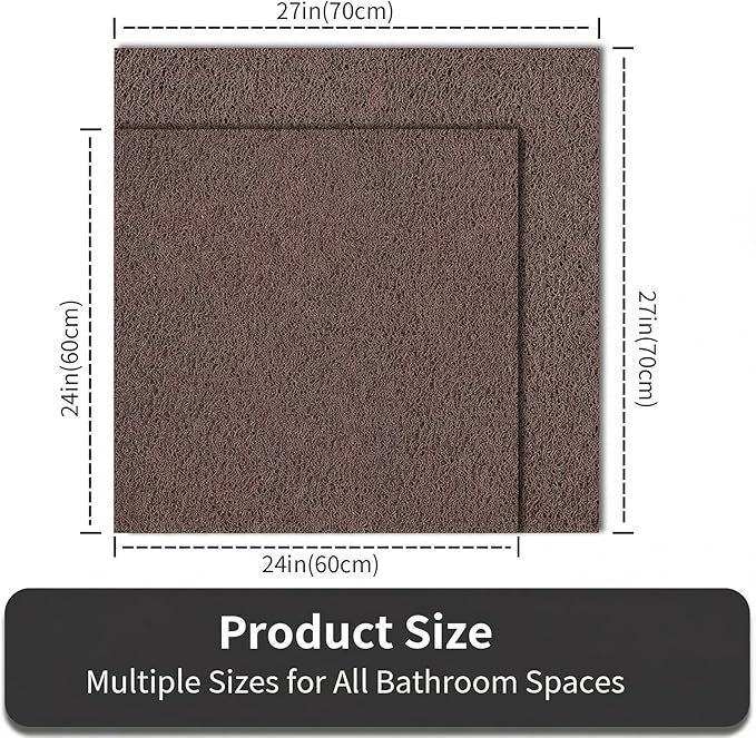 24 x 24 Inch Square Loofah Shower Mat Non Slip, Soft PVC Quick Drying Shower Floor Mat with Drain, Foot Scrubber Bath Mats for Bathroom, Tub, Wet Areas