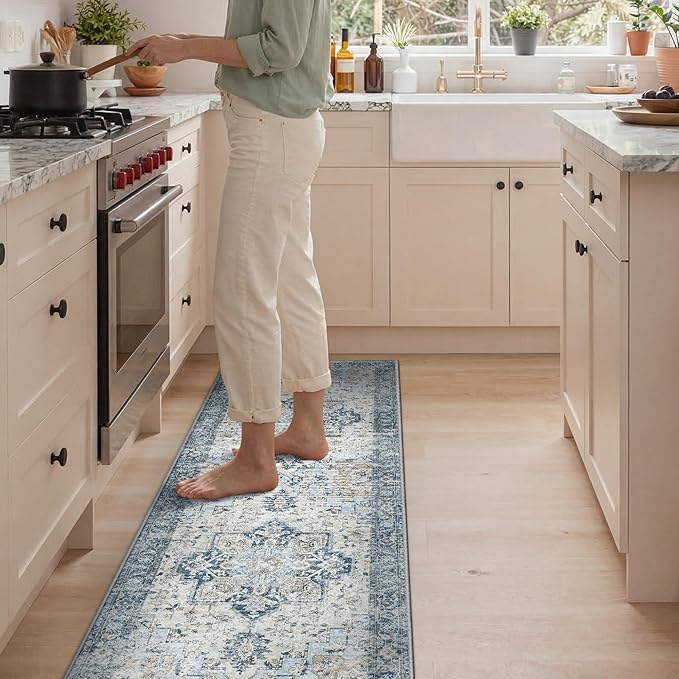 GENIMO Kitchen Rugs Non Slip Washable, Kitchen Mats for Floor, Cushioned Standing Mat, Kitchen Runner Rug Floor Mat for Kitchen Decor, Laundry, Sink, Entryway, Home, 24"x72", Blue