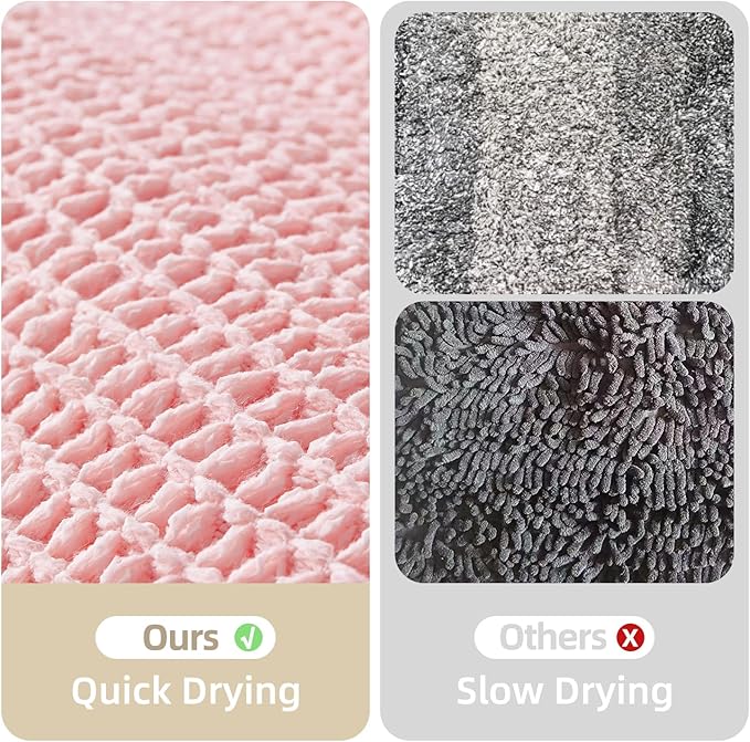 TYUU Light Peachy Pink Long Bathroom Rugs, Waffle Runner Rug Bathroom Non Slip Washable Quick Dry Cute Bath Mat Boho Farmhouse Bath Mat, 72"x24" Light Peachy Pink