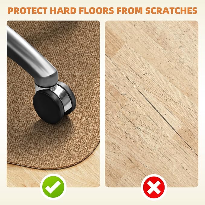 Office Chair Mat for Hardwood Floors 63" x 51", Durable Non-Slip Large Tile Floor Protector, Anti-Scratch Thick Heavy-Duty Recyclable Gliding Desk Mats for Computer Rolling Chairs, Camel Color