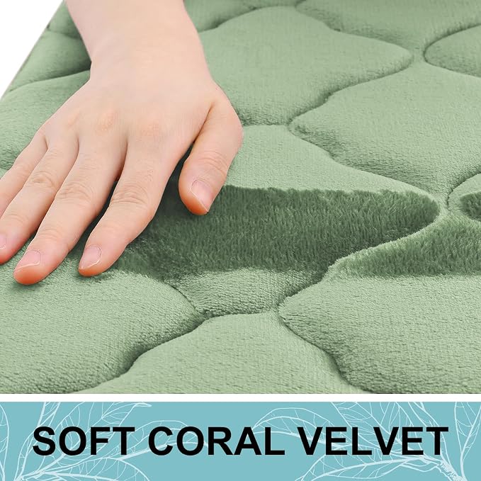 OLANLY Memory Foam Bath Mat Rug 47x17, Ultra Soft and Absorbent Bathroom Rugs, Non-Slip, Comfortable, Machine Washable Bath Carpet for Bathroom Floor, Tub Shower and Home Decor Accessories, Sage Green