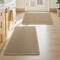 Upgraded Waffle Bath Mats Set of 2, Super Absorbent Non Slip Bath Mats for Bathroom Floor, Washable Boho Bathroom Rugs Set 2 Piece with Tassels, Soft Bathroom Mat Set, 18" x 30" (2 Pack), Brown