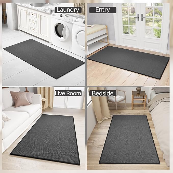 SUMLANS Kitchen Mat, Rubber Backing Cushioned Non Slip Kitchen Rugs for Floor, Absorbent Runner Comfort Standing Mat Rug Washable for Kitchen, Office, Home, 35.4"x71"(Black)