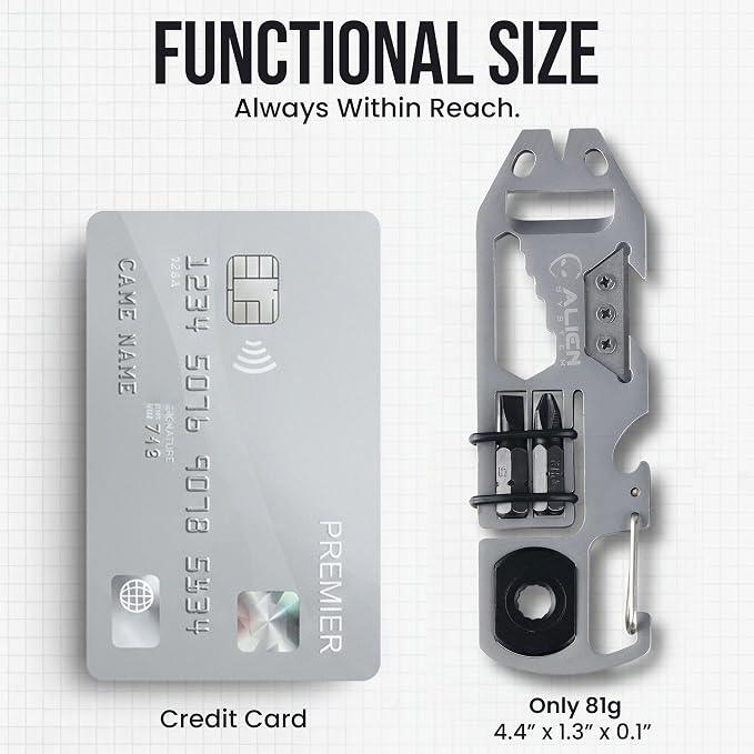 EDC Pry Bar Multitool – 10-in-1 EDC Pry Tool – Pocket Pry Bar, Bottle Opener, Ratchet Wrench, Screwdriver Set, Box Opener, Seatbelt Cutter, Hex Wrench (2.9oz) - Carabiner Multitool