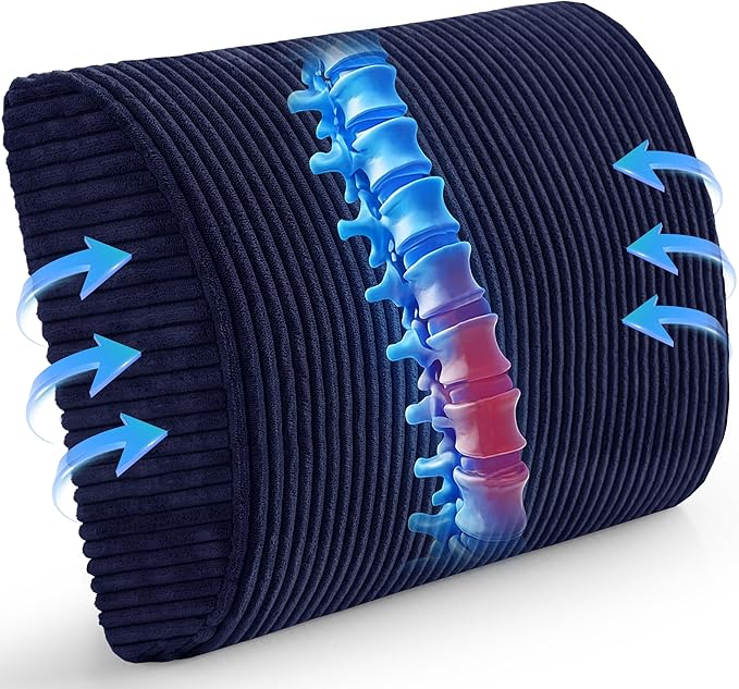 Lumbar Support Pillow for Recliner Chair/Accent Chair/Couch, Extra Large Memory Foam Back Support Cushion for Elderly, Recliner Cushions for Back Rest, Pain Relief, Reading, Washable Cover, Navy