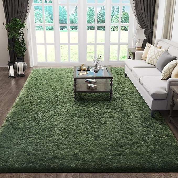 Ophanie Gray Green Rugs for Living Room 5x8, Grass Shag Fluffy Large Fuzzy Plush Soft Carpets, Floor Shaggy Area Rugs for Bedroom, Carpet for Kids Boys Girls Dorm Nursery Home Decor Aesthetic