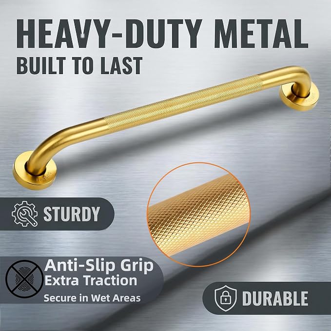 24 Inch Gold Stainless Steel Handrail, 1.25 Inch Diameter,Safety Grab Bars for Wall,Door, Handicap Grab Bars for Bathroom, Shower, Toilet, RV, Stair Railing Indoor & Outdoor