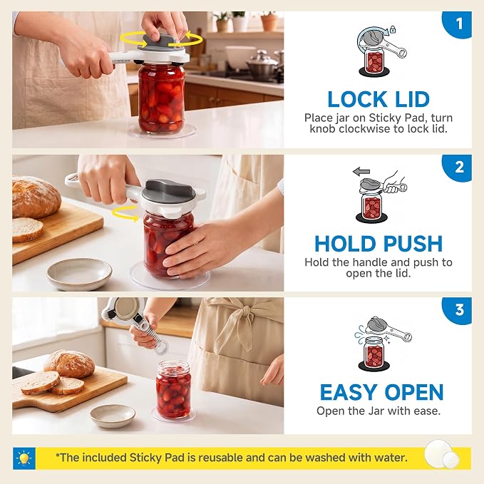 2026 Upgraded 4-in-1 Jar Opener - Adjustable Stainless Steel Lid Remover for Seniors & Arthritis Sufferers, Fits Kitchen Jars, Bottles & Cans Grey(2Pcs)