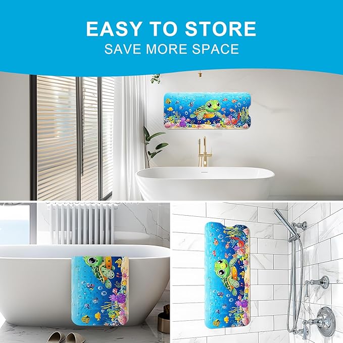 XIYUNTE Baby Bath Mat for Tub Non Slip Kids Bath Mat - 40''x16'' Extra Long Cartoon Turtle Baby Bath Tub Mat Eco-Friendly Toddler Bath Mats with Suction Cups & Drain Holes, Easy to Clean & Easy Drying