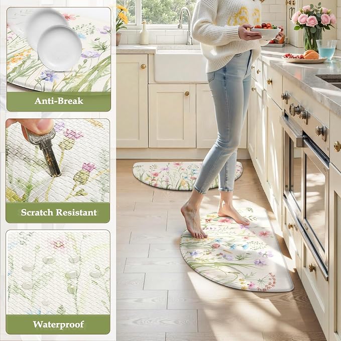 KIMODE Anti Fatigue Kitchen Mats for Floor, Half Moon Kitchen Rugs Sets of 2, 18"x28" Farmhouse Rugs for Kitchen Floor, Standing Desk Mats, Memory Foam Kitchen Floor Mats for Laundry Office Sink