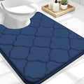 OLANLY Memory Foam Toilet Rugs U-Shaped 24x20, Ultra Soft and Absorbent Bathroom Rugs, Non-Slip, Comfortable, Machine Washable Contour Bath Mat for Toilet Base, Home Decor Accessories, Navy