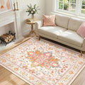 RELEANY Area Rugs 4'x6' Washable Non-Slip, Floral Vintage Distress Medallion Carpet for Living Room Bedroom Dining Room, Light Pink Colorful