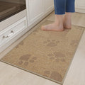 YDKGL Kitchen Mats for Floor, Super Absorbent Kitchen Rugs Non Slip Washable, Rubber Backing Soft Woven Linen Embroidery Runner Rug, Standing Mat Kitchen Sink Mat, Easy to Clean, Brown 17x30