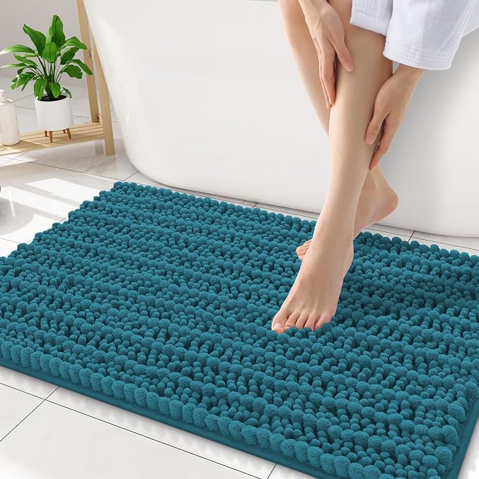 Smiry Bathroom Rugs Mat 34x21, Extra Soft Absorbent Chenille Bath Rugs, Non Slip Rubber Backing Machine Washable Quick Dry Bath Mats for Bathroom Floor, Tub, Shower, Home Decor Accessories, Lake Blue