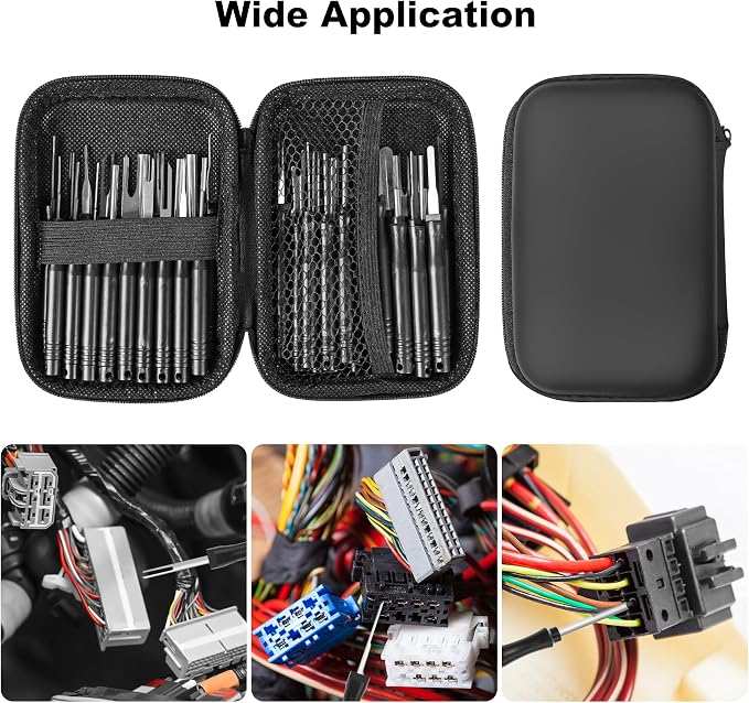 Kikerike Terminal Removal Tool Kit 41 Pcs Depinning Tool Electrical Connector Pin Removal Tool Kit Pin Extractor Tool Set Wire Terminal Release Tool for Automotive Car Household Devices - Black