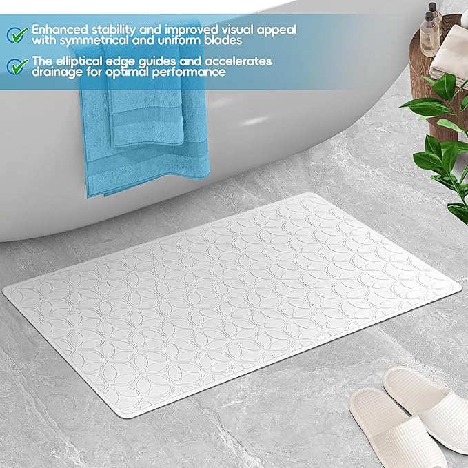 Bathtub Mat Non Slip with Suction Cups - 100% Rubber Bathroom Mat Textured for Bath Tub Shower Safety - Soft on Touch - BPA/PVC Free - Pet Dog Bath Mat - Machine Washable - 16 × 28 Inch（White）