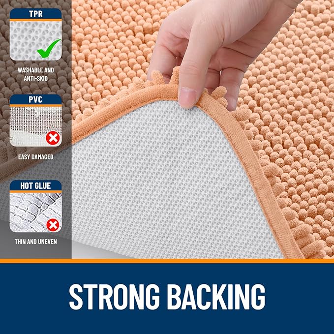 OLANLY Large Bathroom Rugs 70x46, Extra Soft Absorbent Chenille Bath Rugs, Rubber Backing Quick Dry, Machine Washable Bath Mats for Bathroom Floor, Tub and Shower, Home Decor Accessories, Peach