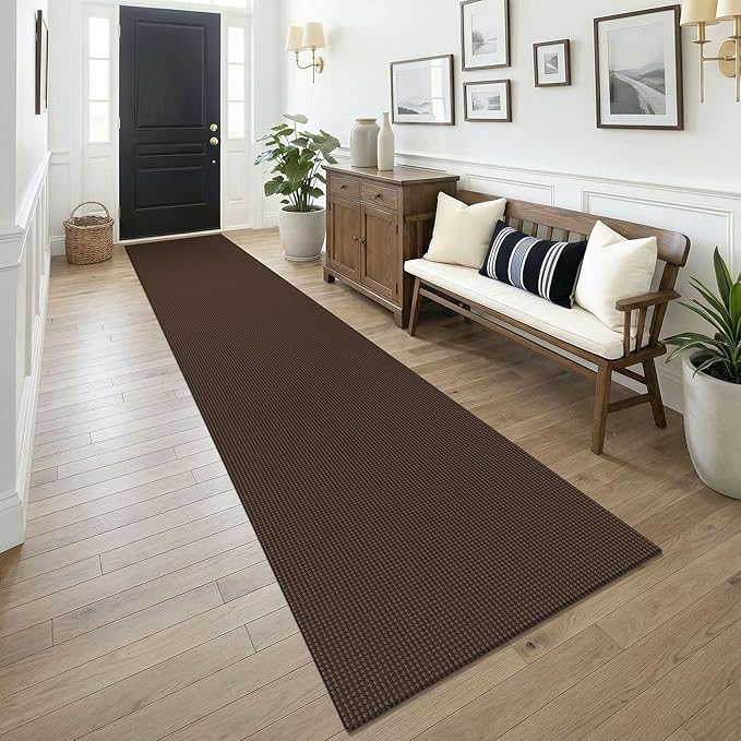KOZYFLY Cotton 2.5'x14' Runners Rugs for Hallway, Long Washable Runner Rug, Woven Non Slip Kitchen Runner, Flatweave Entryway Rug, Floor Carpet for Entry, Aisle, Hall, Brown/Dark Brown
