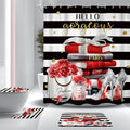 4Pcs Black Red Burgundy Shower Curtain Set, Fashion Flower Perfume Women Girly Modern Bathroom Curtain with Rug, Toilet Lid Cover, Bath Mat, High Heels Magazine Shower Curtain with 12 Hooks
