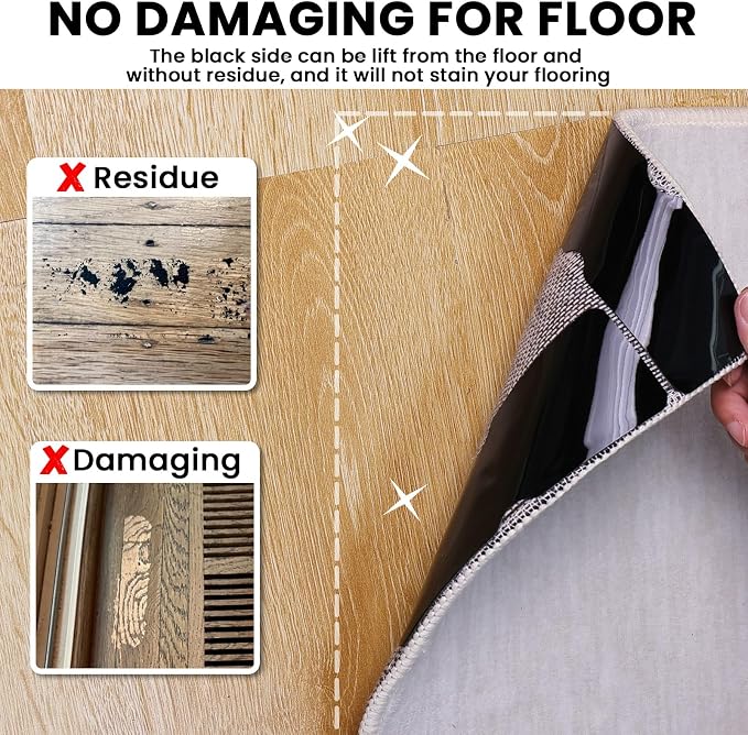 Rug Non Slip Grippers, Reusable Rug Tape, No Damaging for Hardwood Floors, Carpet Grippers Stickers Pads for Area Rugs Corners Flat, 12Pcs